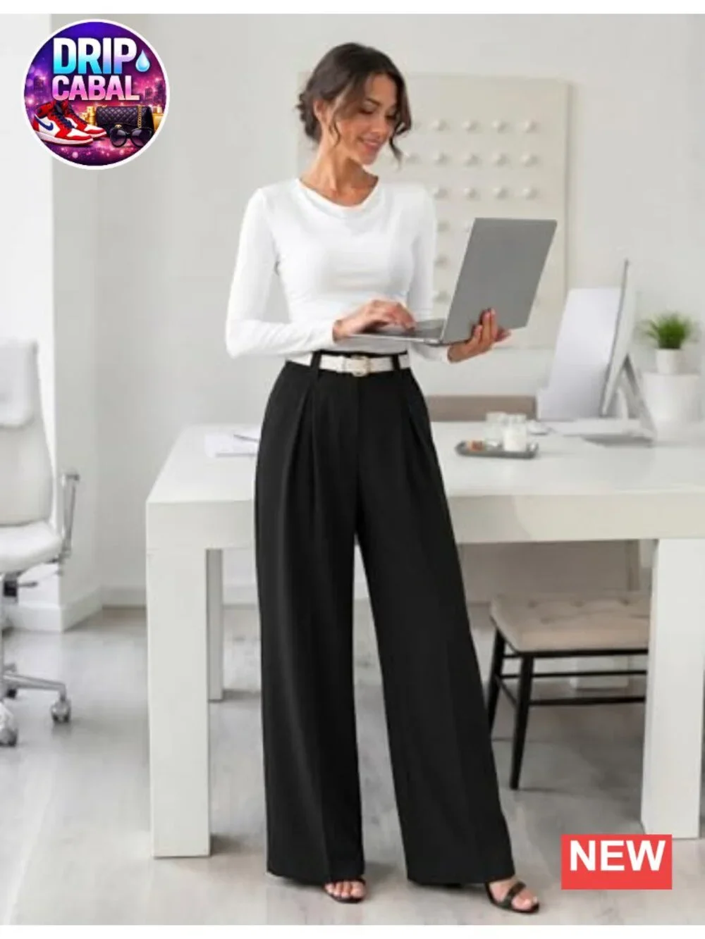 High Waisted Wide Leg Pleated Palazzo Pants for Women Dressy Work Trousers